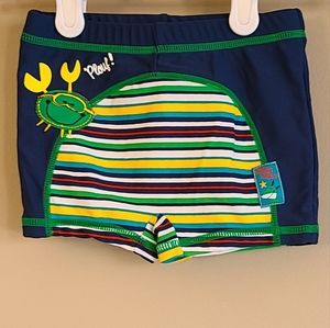 Gagou Tagou navy striped fitted swim trunks